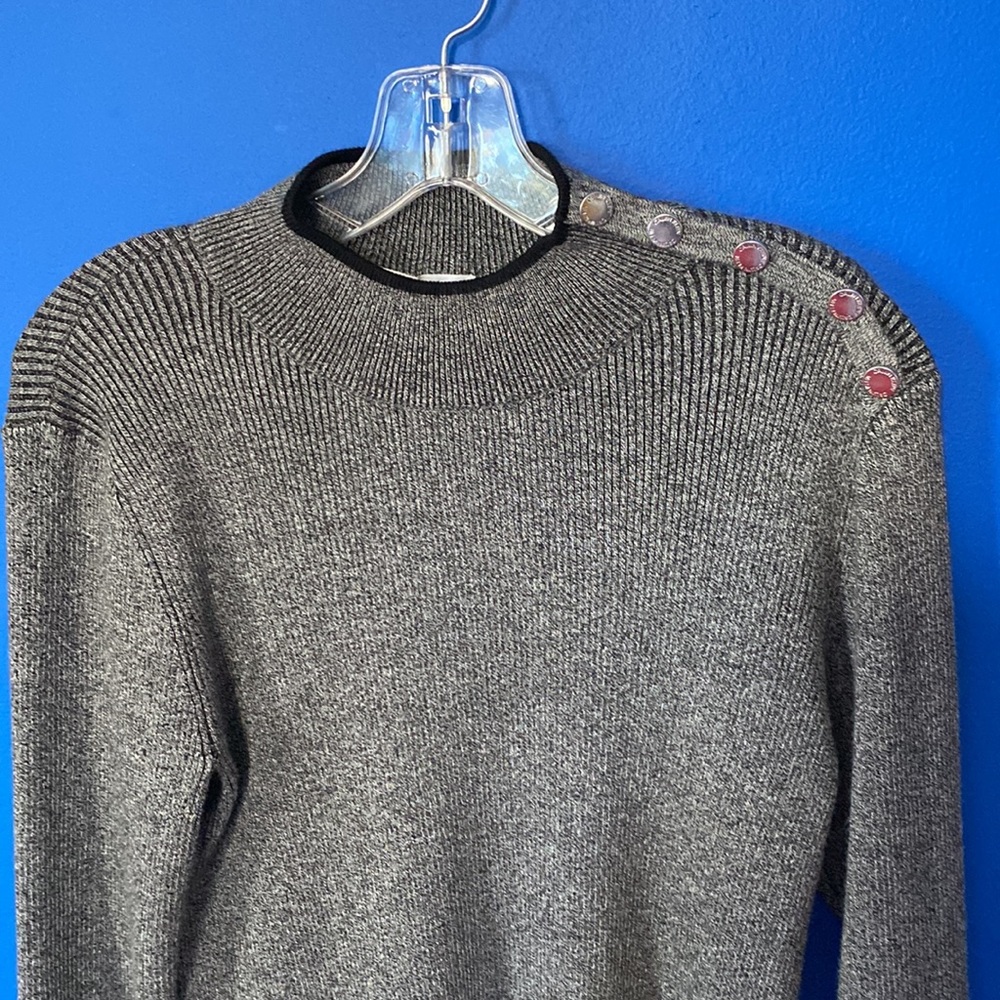 CALVIN KLEIN Gray Ribbed Mock Neck Sweater Sz M - Picture 2 of 10